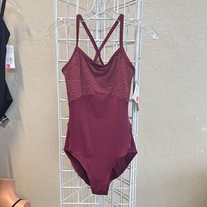 Sodanca - burgundy Camisole leotard w/lace back and lace detail on front